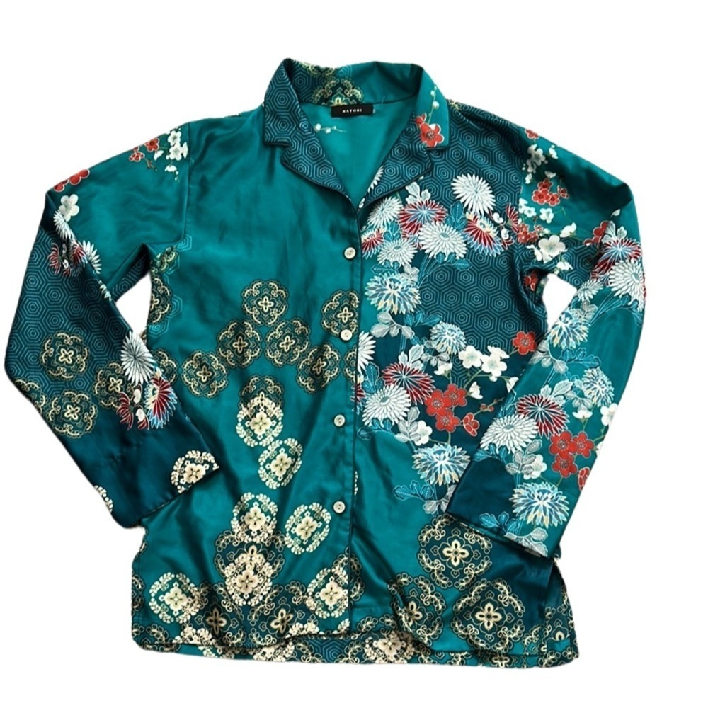 Natori‎ Silk PJ Floral Patterned Button-Up Shirt Size Xsmall